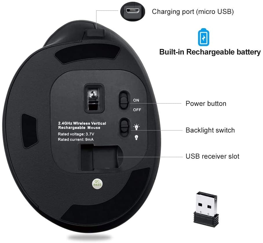 Wireless Ergonomic Mouse - Black