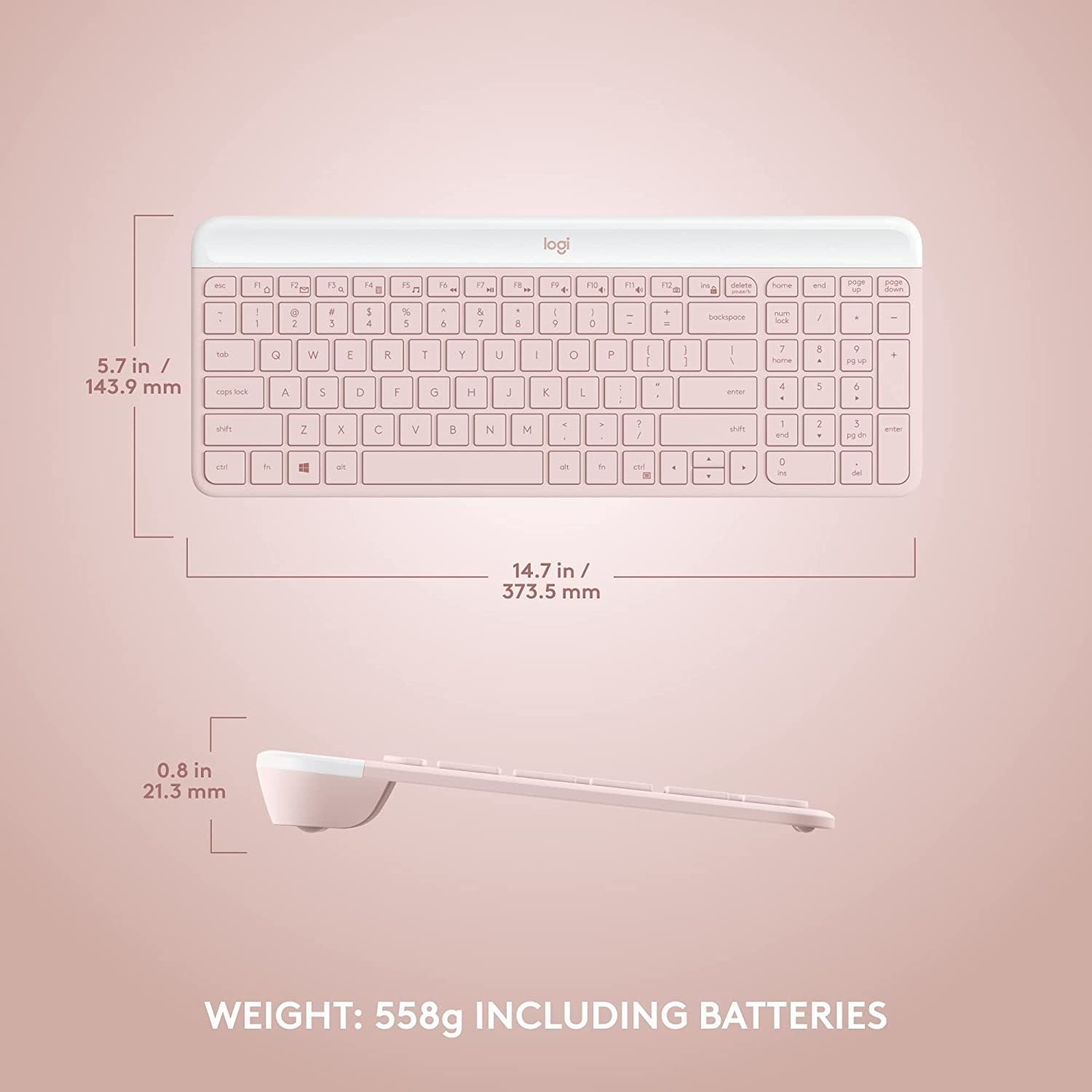 Logitech MK470 Slim Wireless Keyboard and Mouse Combo Rose