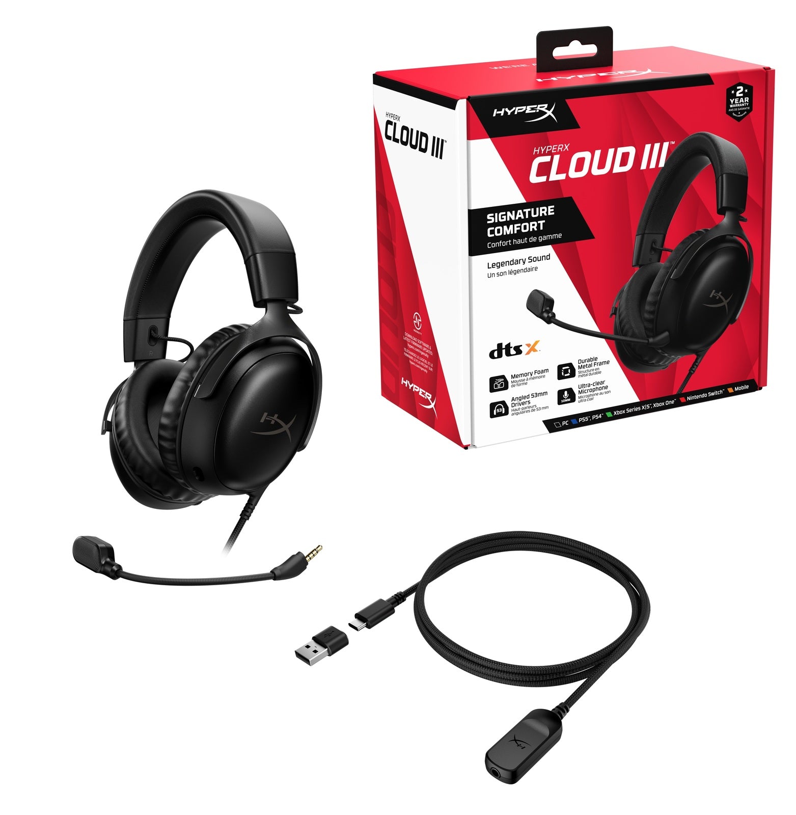 HyperX Cloud III Gaming Headset (Black) (Switch, PC, PS5, PS4, Xbox Series X, Xbox One)