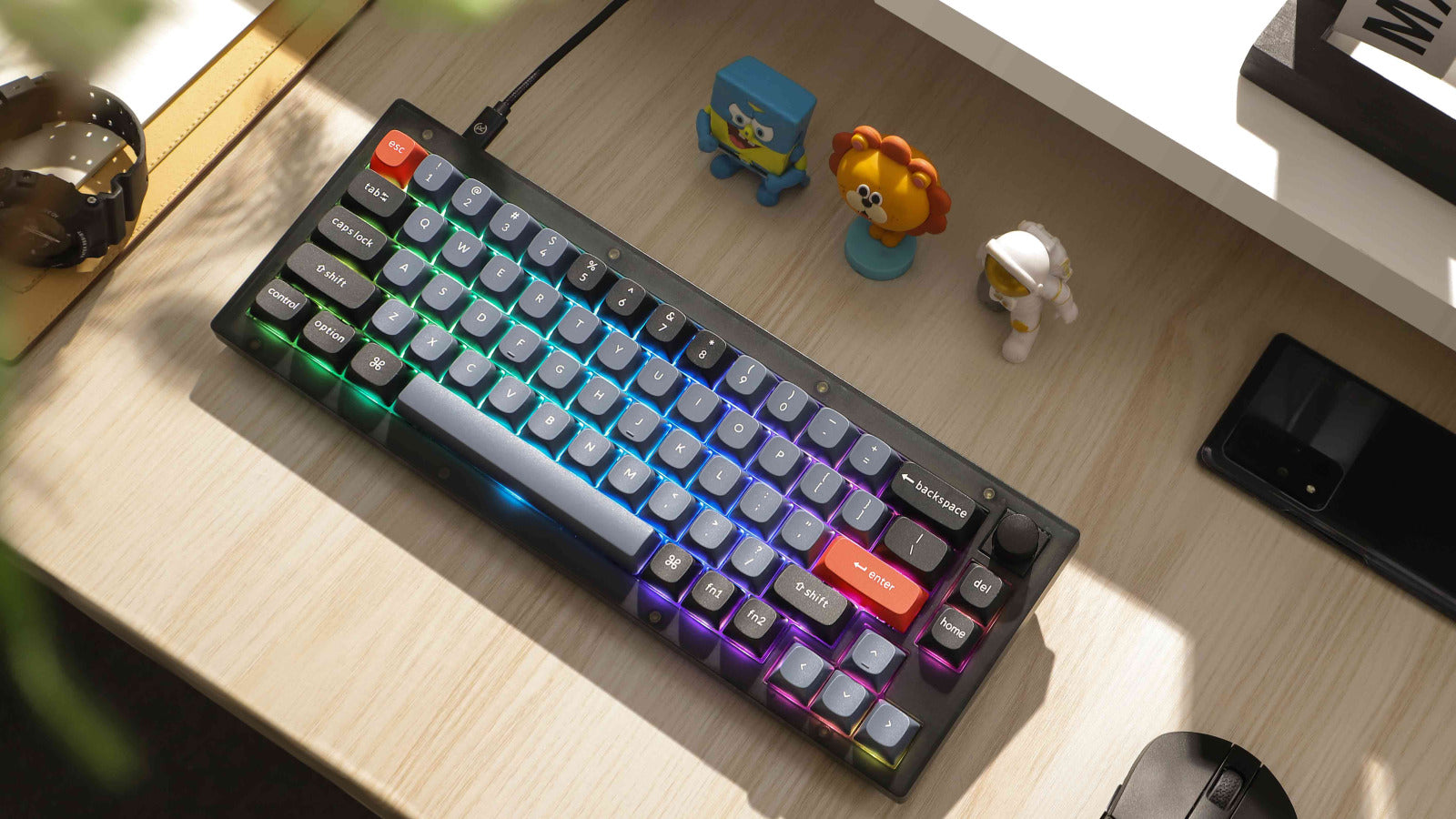 Keychron V2 65% RGB Keychron K Pro Brown Fully Assembled w/ Knob Hot-Swappable QMK Custom Mechanical Keyboard Frosted Black