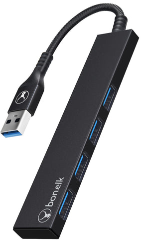 Bonelk: Long-Life USB-A to 4 Port USB 3.0 Slim Hub - Black