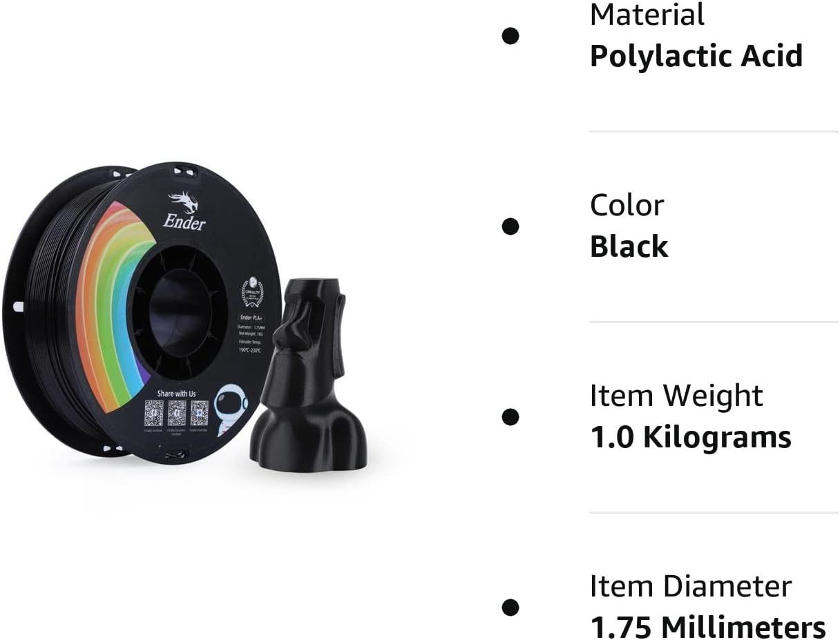 Creality Ender 1.75mm PLA+ 3D Printing Filament 1kg - Black