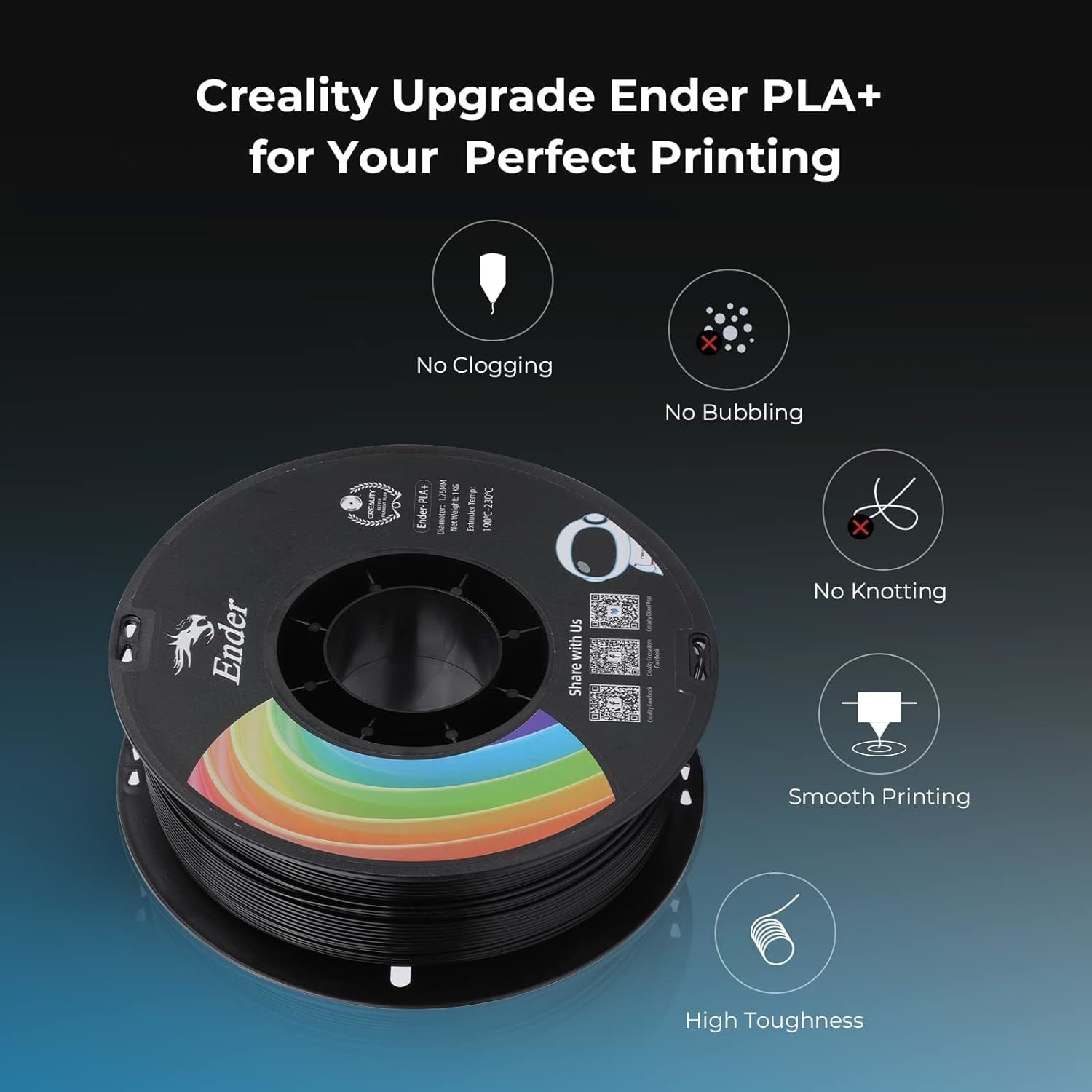 Creality Ender 1.75mm PLA+ 3D Printing Filament 1kg - Black