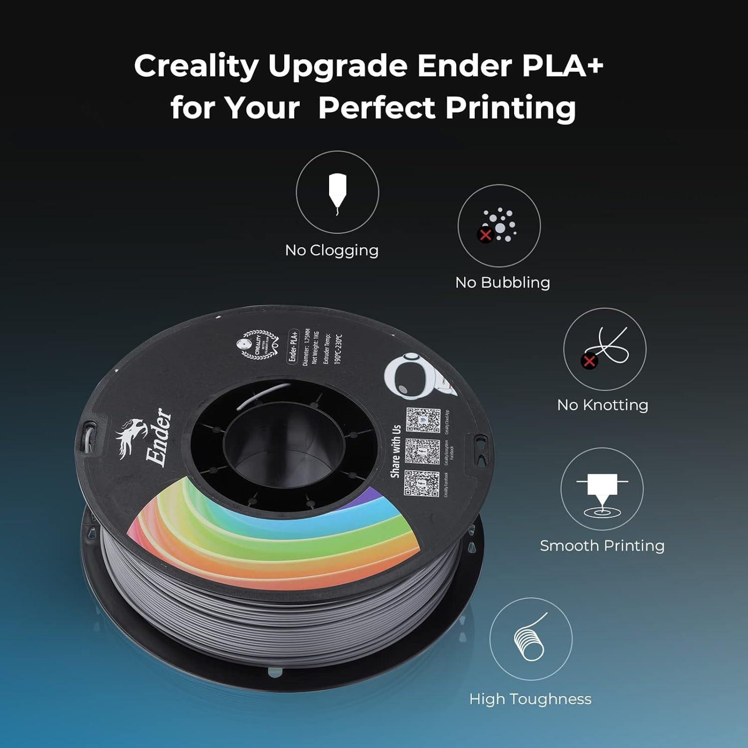 Creality Ender 1.75mm PLA+ 3D Printing Filament 1kg - Gray
