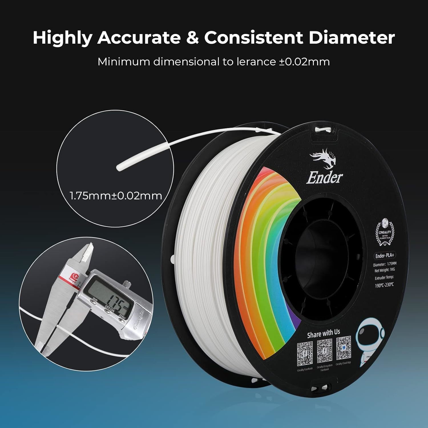 Creality Ender 1.75mm PLA+ 3D Printing Filament 1kg - White