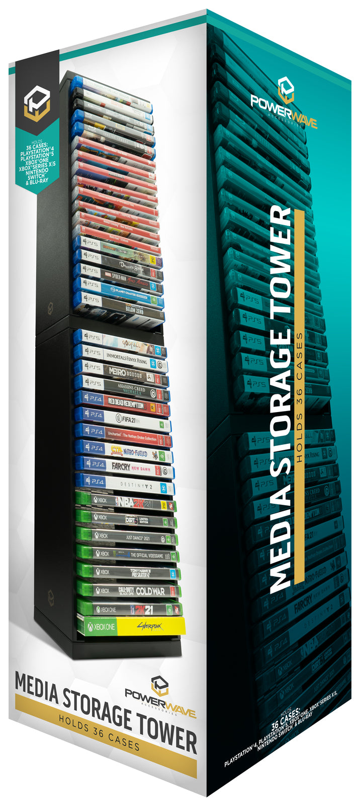 Powerwave Media Storage Tower (Switch, PS5, PS4, Xbox Series X, Xbox One)