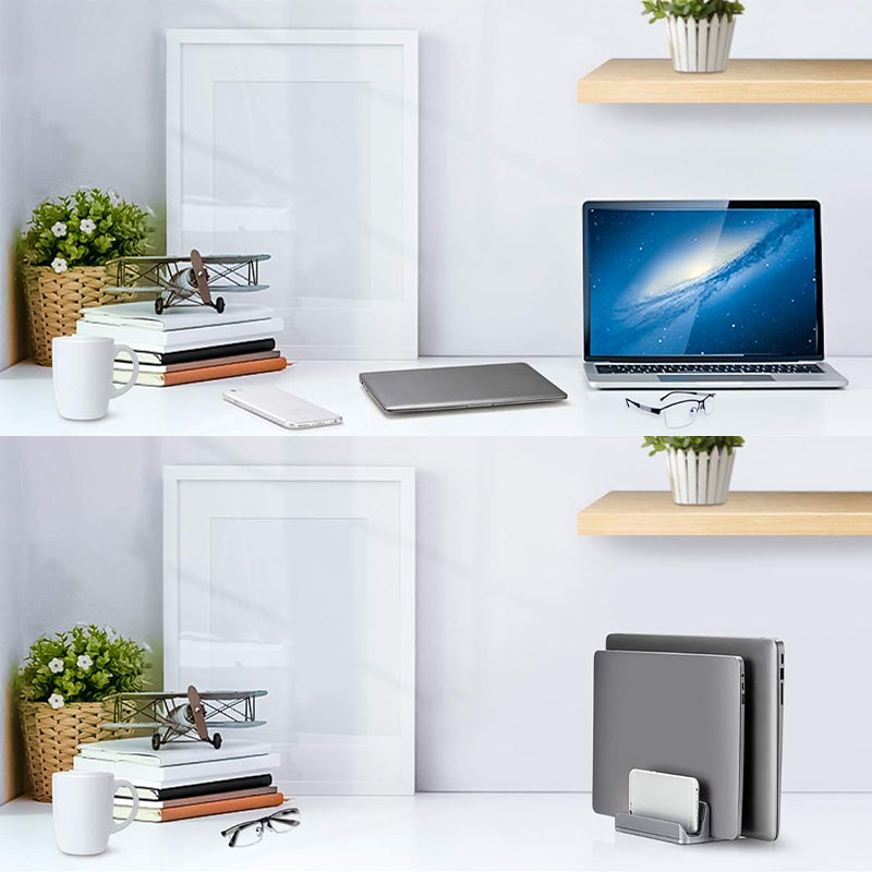 STORFEX 4 - in - 1 Adjustable Vertical Laptop Stand Holder for Dual Laptops and Cellphones - Grey