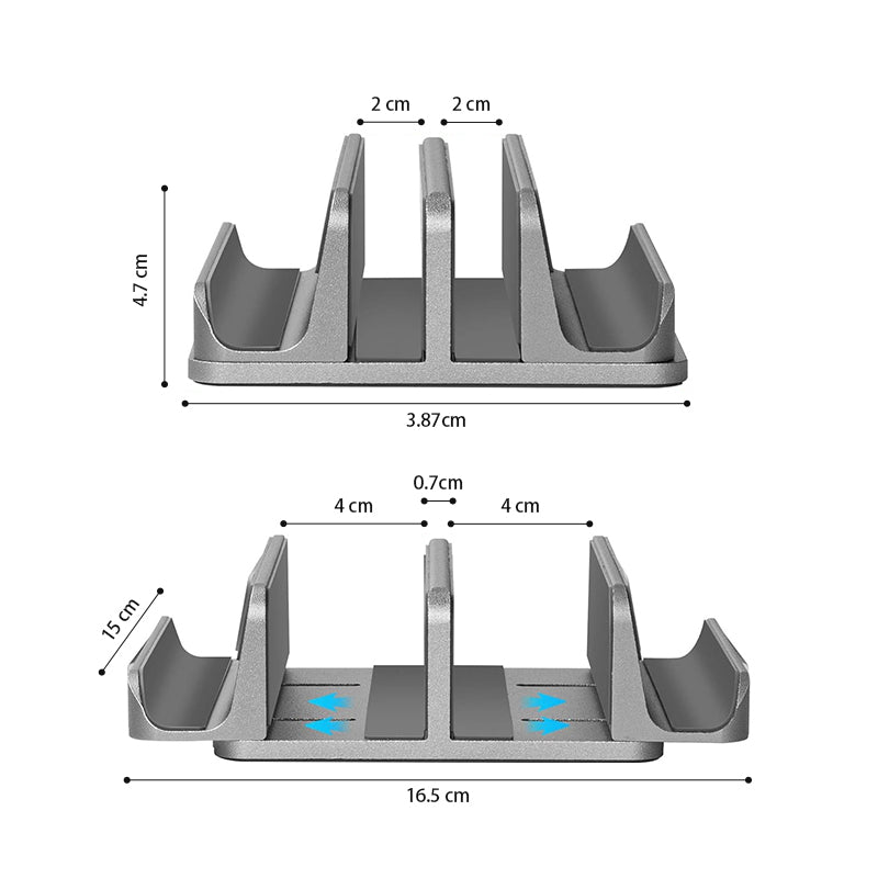 STORFEX 4 - in - 1 Adjustable Vertical Laptop Stand Holder for Dual Laptops and Cellphones - Grey