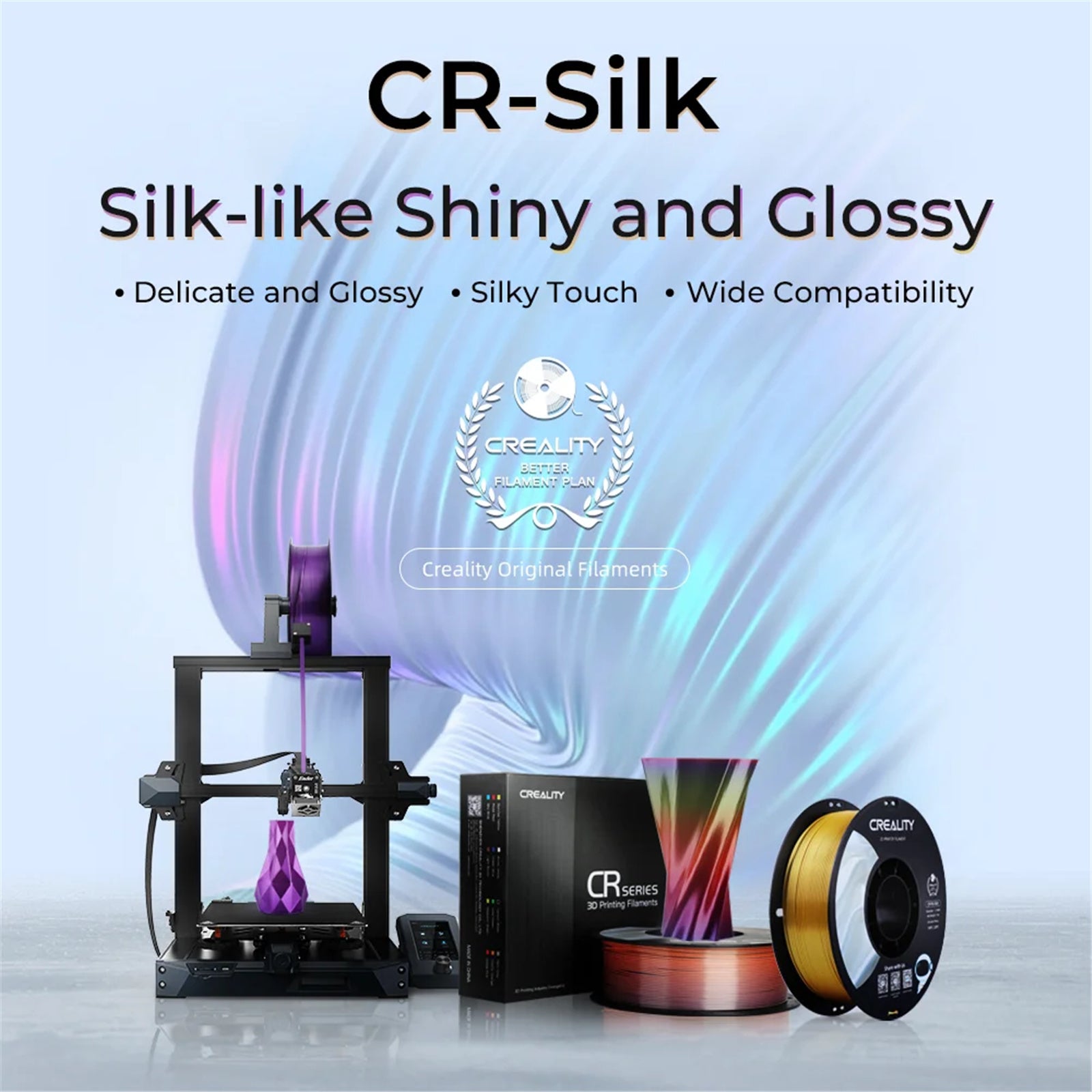 Creality CR-Silk 1.75mm PLA 3D Printing Filament 1kg - Purple