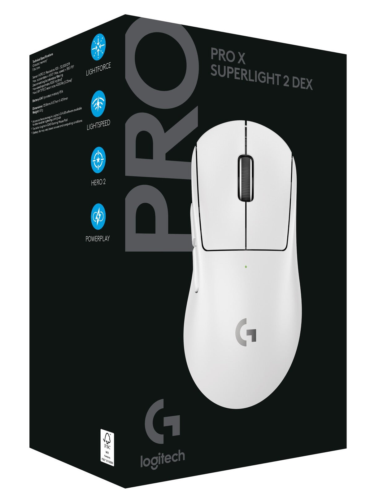 Logitech G PRO X Superlight 2 DEX LIGHTSPEED Gaming Mouse (White) (PC)