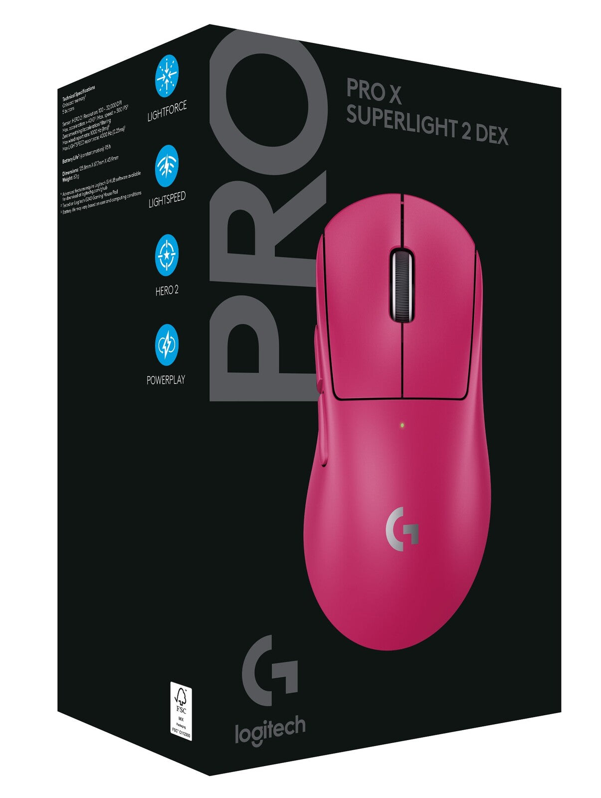 Logitech G PRO X Superlight 2 DEX LIGHTSPEED Gaming Mouse (Magenta) (PC)