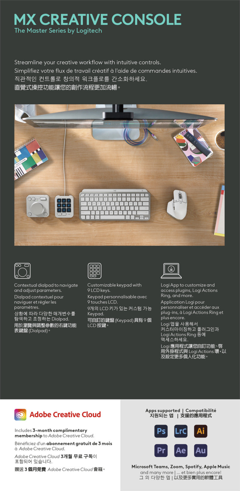 Logitech MX Creative Console Customizable Dial and Keypad Pale Grey