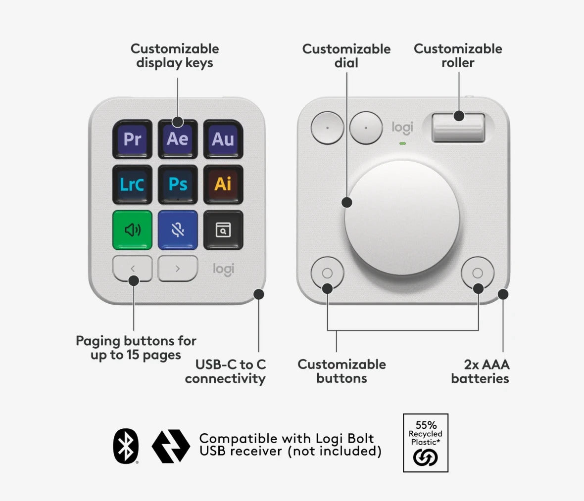 Logitech MX Creative Console Customizable Dial and Keypad Pale Grey