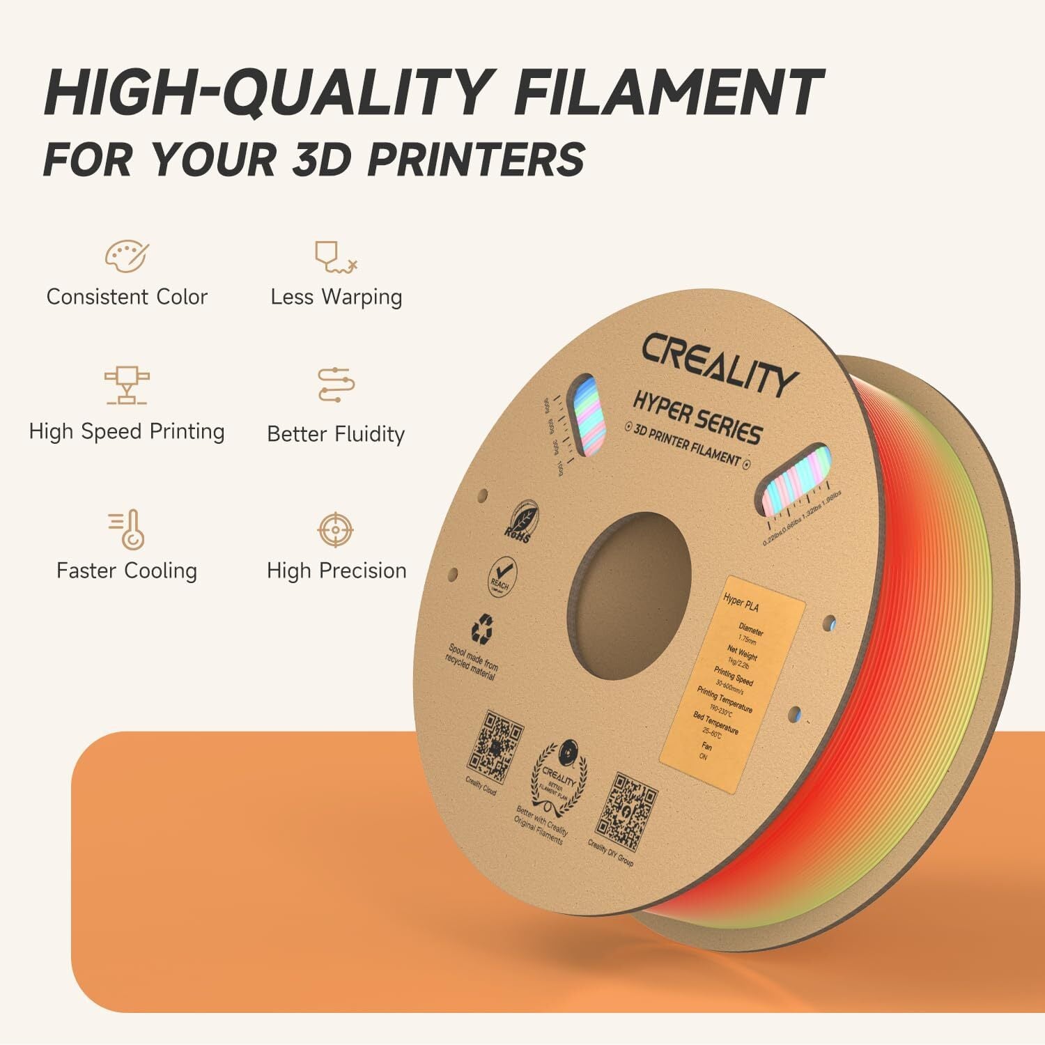 Creality Hyper PLA Filament Rainbow Wild Blossom-Short 1.75 - 1kg