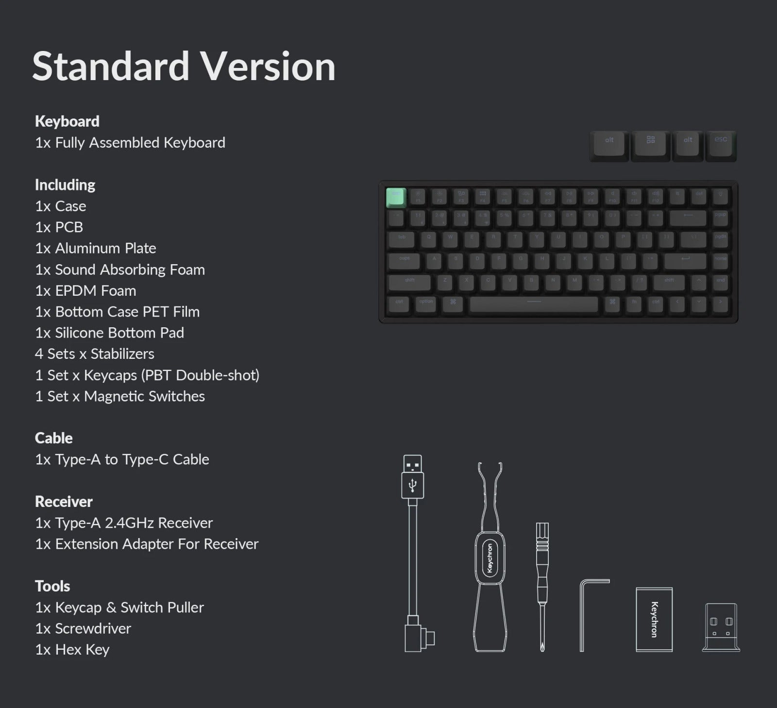 Keychron K2 HE 75% RGB Magnetic Custom Wireless Mechanical Keyboard Standard Black
