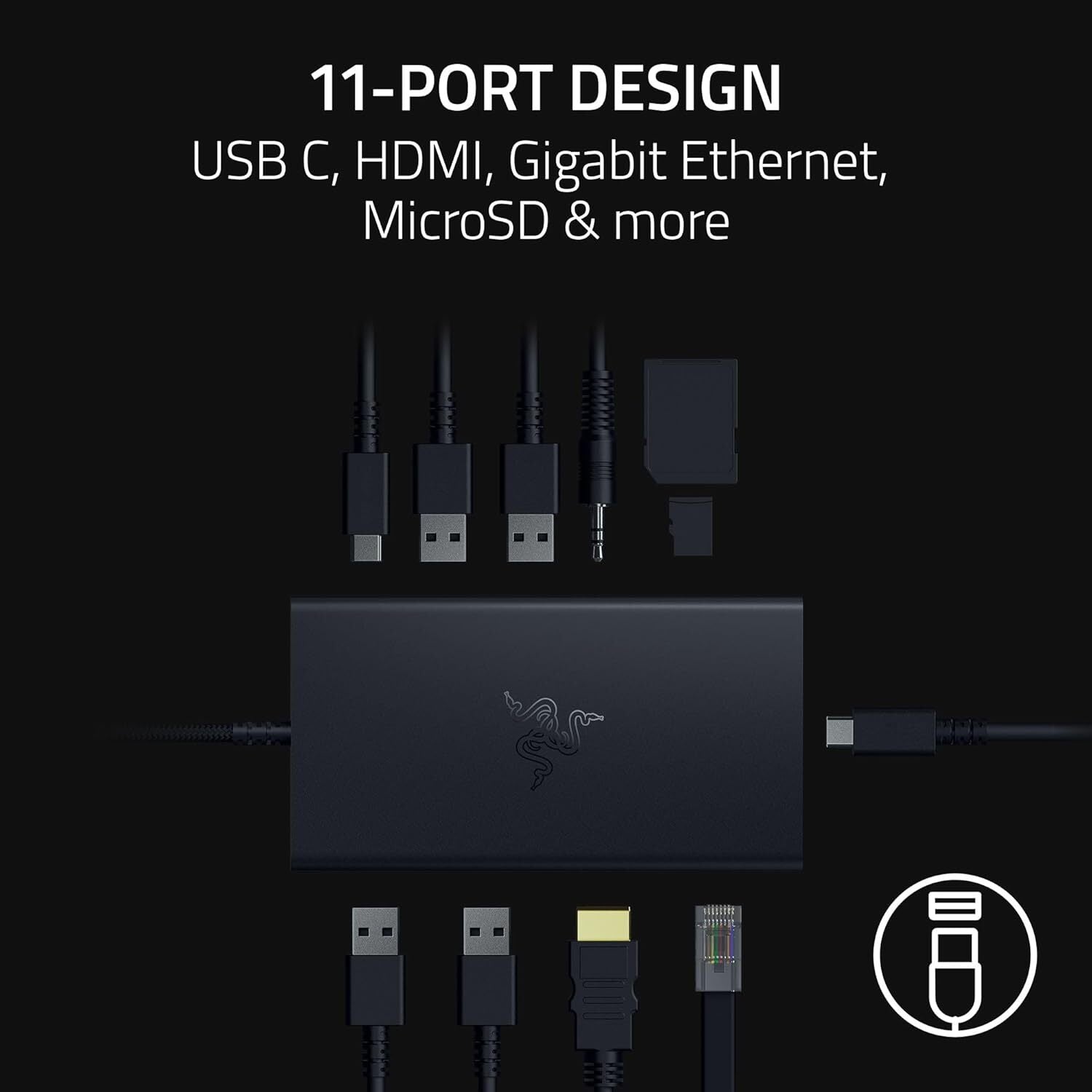Razer 11-Port USB-C Dock compatible with Windows and Mac - Black