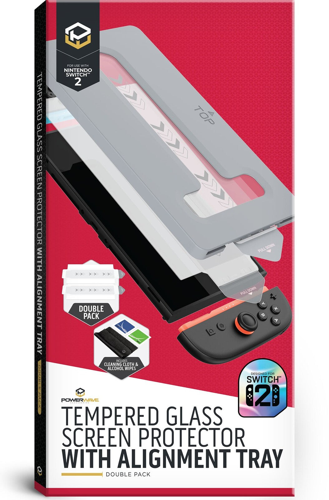 Powerwave Tempered Glass Screen Protector with Alignment Tray Double Pack for Nintendo Switch 2