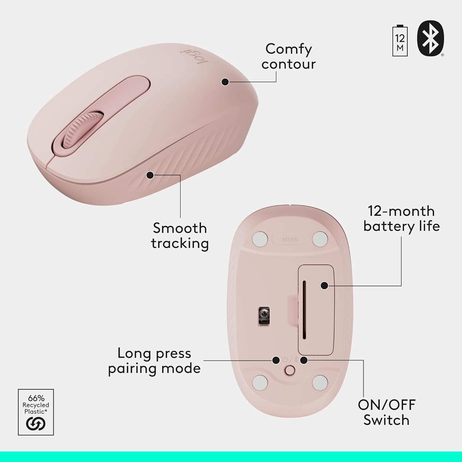 Logitech MK250 Compact Bluetooth Wireless Keyboard and Mouse Combo Rose