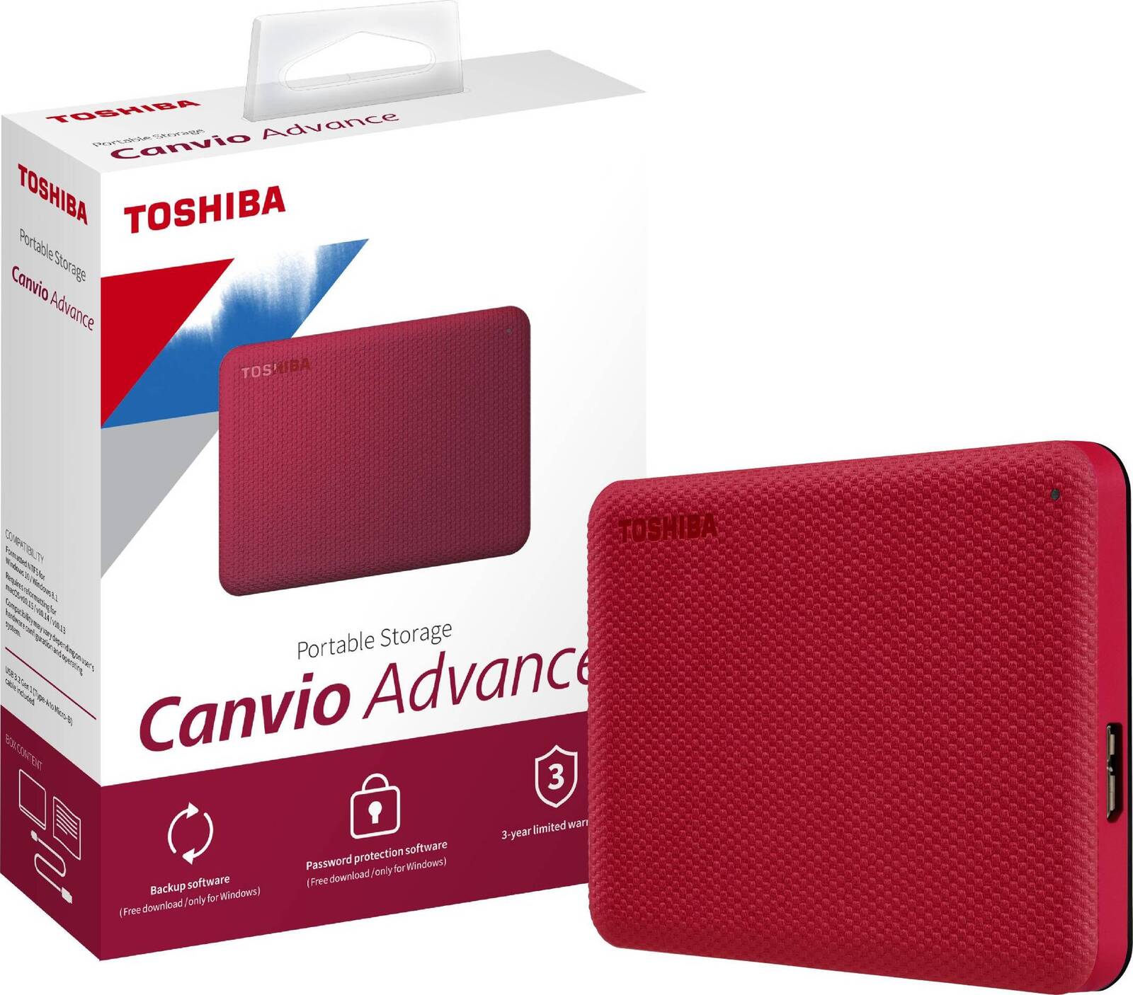 Toshiba Canvio Advance V10 USB 3.0 Portable External Hard Drive 1TB (Red)