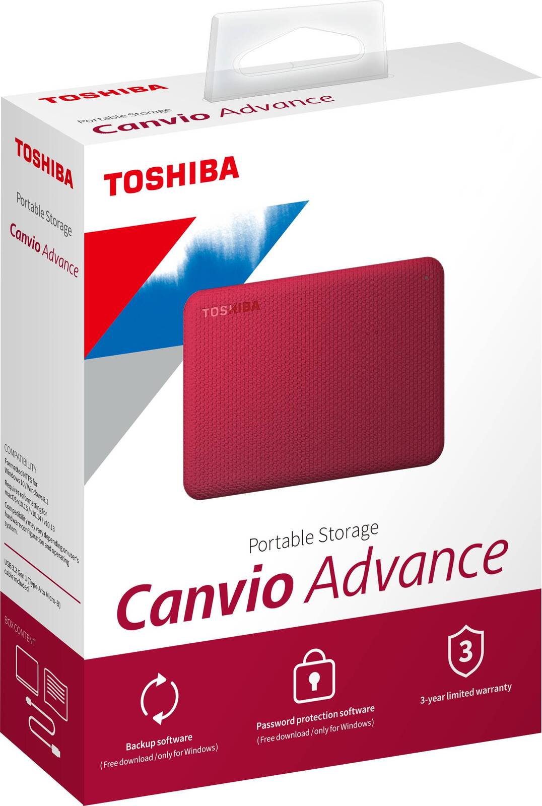 Toshiba Canvio Advance V10 USB 3.0 Portable External Hard Drive 1TB (Red)