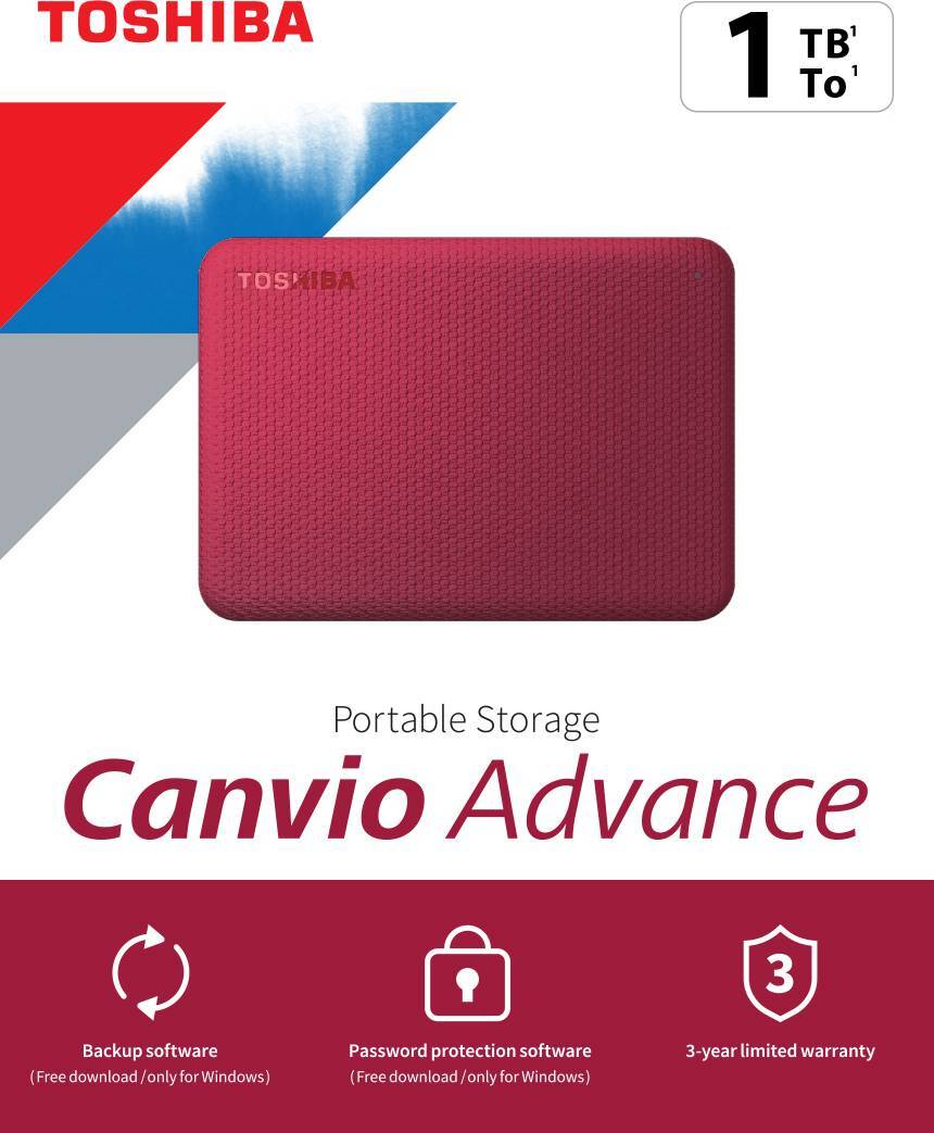 Toshiba Canvio Advance V10 USB 3.0 Portable External Hard Drive 1TB (Red)