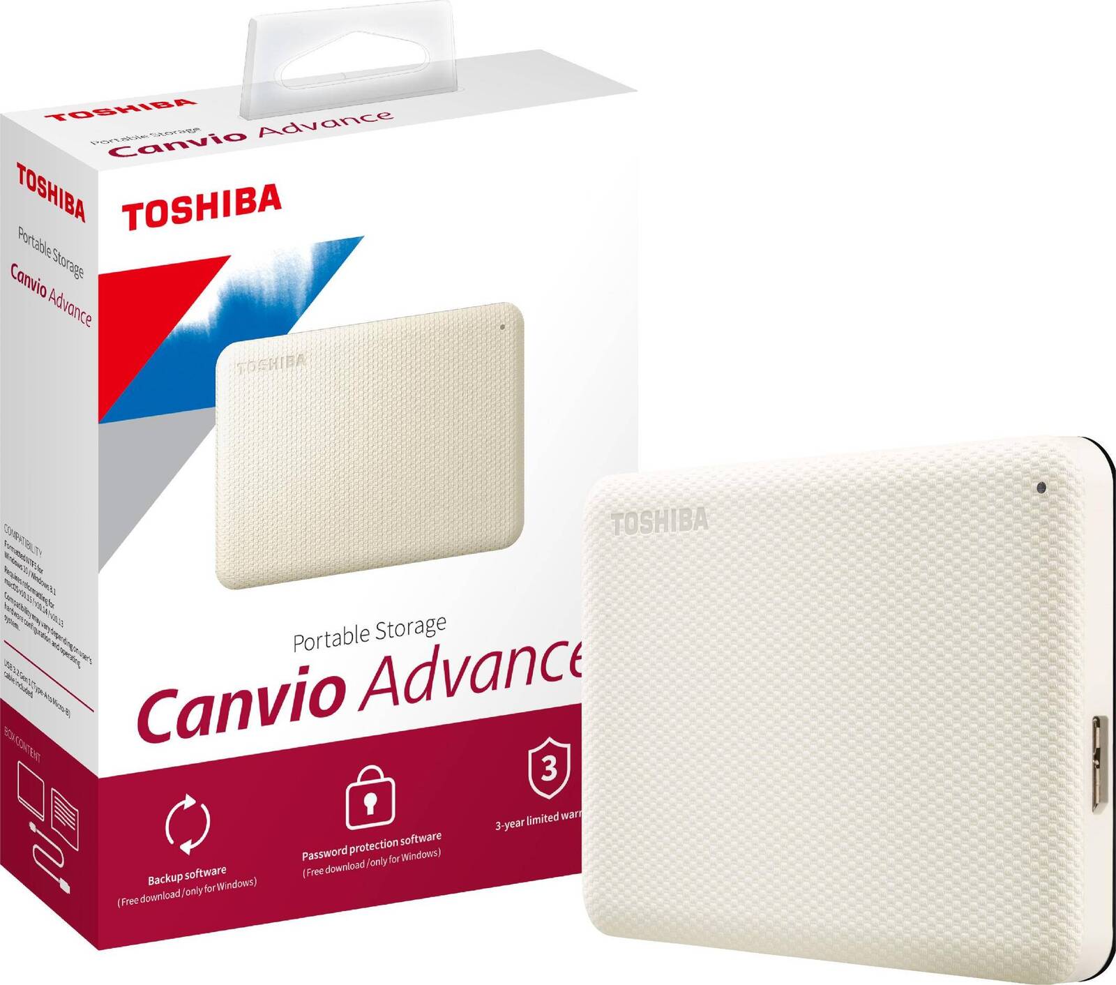 Toshiba Canvio Advance V10 USB 3.0 Portable External Hard Drive 1TB (White)