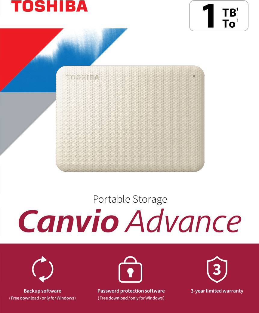 Toshiba Canvio Advance V10 USB 3.0 Portable External Hard Drive 1TB (White)