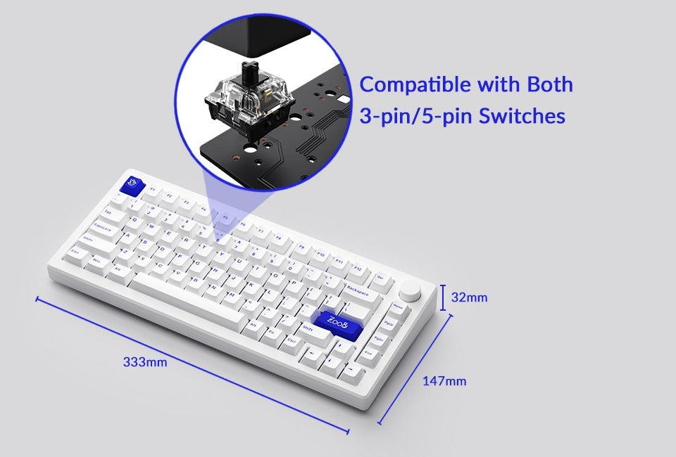 Akko MOD 007B PC 75% V3 Blue on White Piano Pro Wireless Mechanical Keyboard