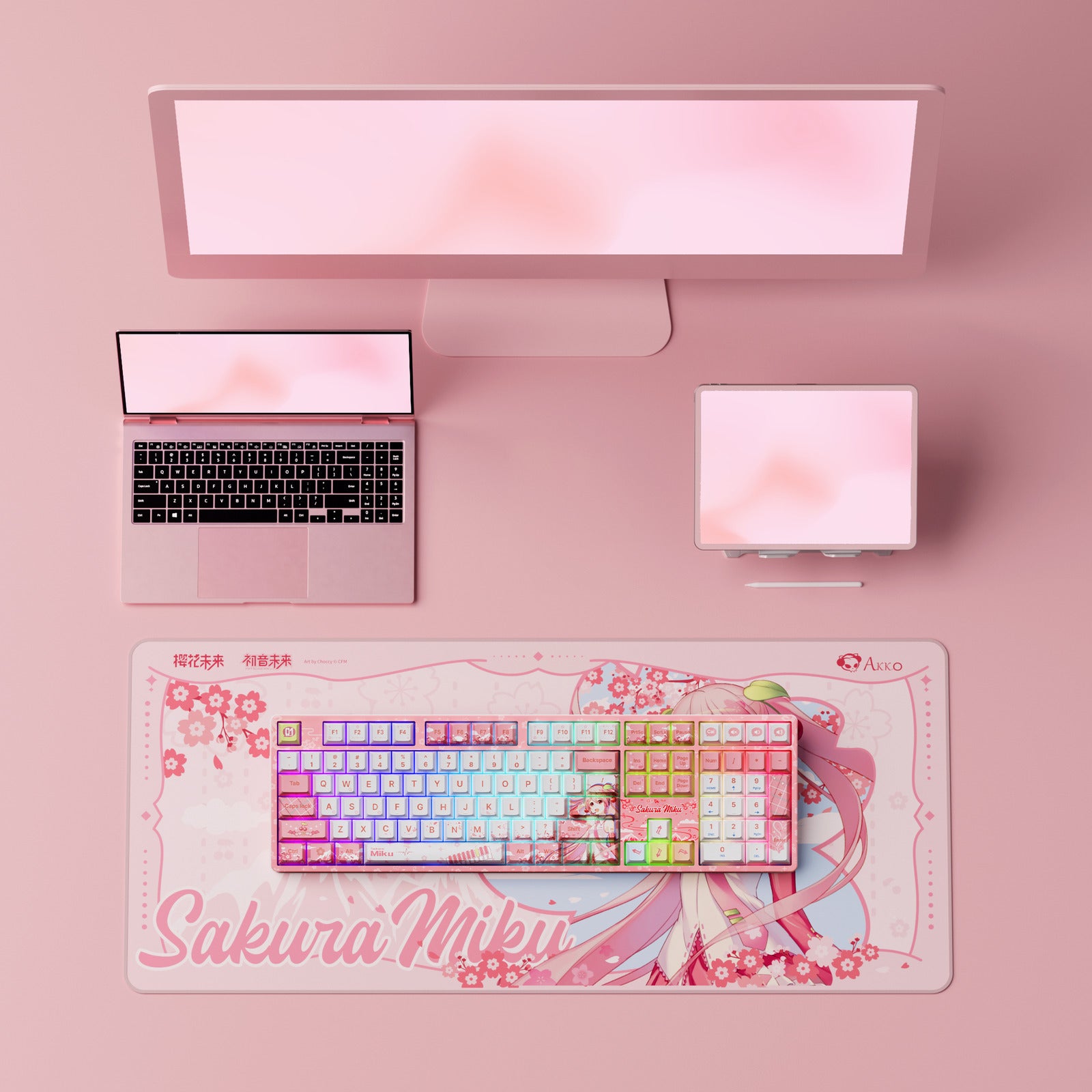 Akko Sakura Miku 5108B Plus 100% V3 Piano Pro Hot-Swappable Wireless Mechanical Keyboard