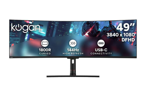 Kogan Infinity 49" Curved Ultrawide DFHD 144Hz 1ms FreeSync USB-C Gaming Monitor (3840 x 1080)
