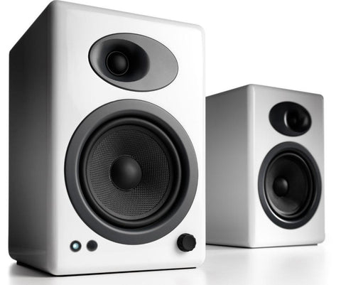 Audioengine A5+ Classic Powered Bookshelf Speakers For Desktop PC Gloss White