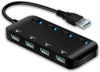USB 3.0 Hub Splitter - 4 Port Ultra Slim Data Hub with Individual Power Switch and LED