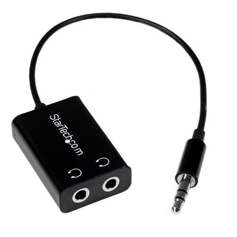 StarTech: Slim Mini Jack Headphones Splitter Cable Adapter - 3.5mm M to 2x 3.5mm F - Black