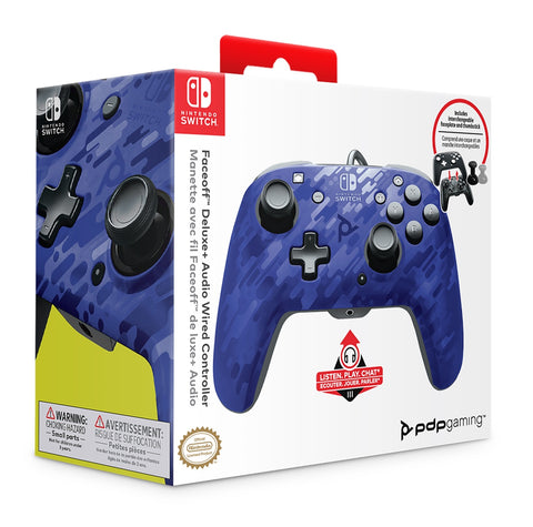 PDP Switch Faceoff Deluxe + Audio Wired Controller- Blue Camo