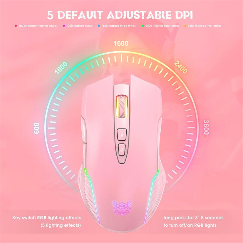 Onikuma CW905 RGB Wireless Gaming Mouse - Pink