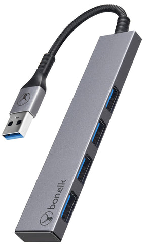 Bonelk: Long-Life USB-A to 4 Port USB 3.0 Slim Hub - Space Grey