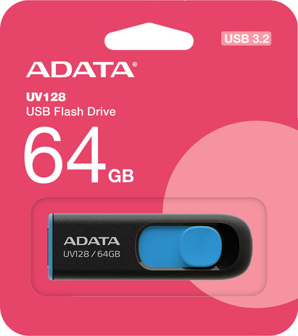 64GB ADATA UV128 Dashdrive Retractable USB 3.0 Flash Drive (Blue/Black) (USB Flash Drive)