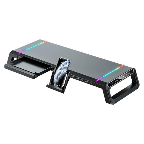 RGB Gaming Computer Monitor Stand Lifter with Drawer - Black