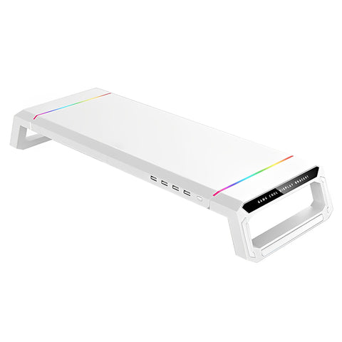 RGB Gaming Computer Monitor Stand Lifter with Drawer - White