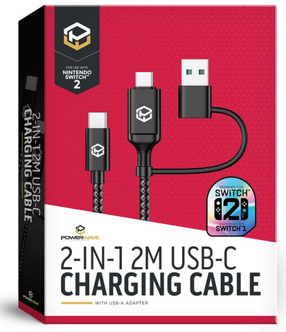 Powerwave 2-in-1 2M USB-C Charging Cable with USB-A Adapter for Nintendo Switch 2